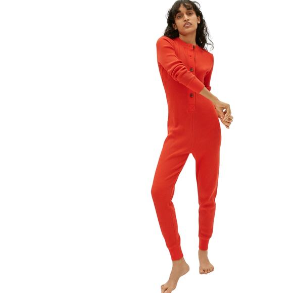 Everlane Red Cotton The Waffle Knit Onesie One Piece Jumpsuit - Picture 1 of 12